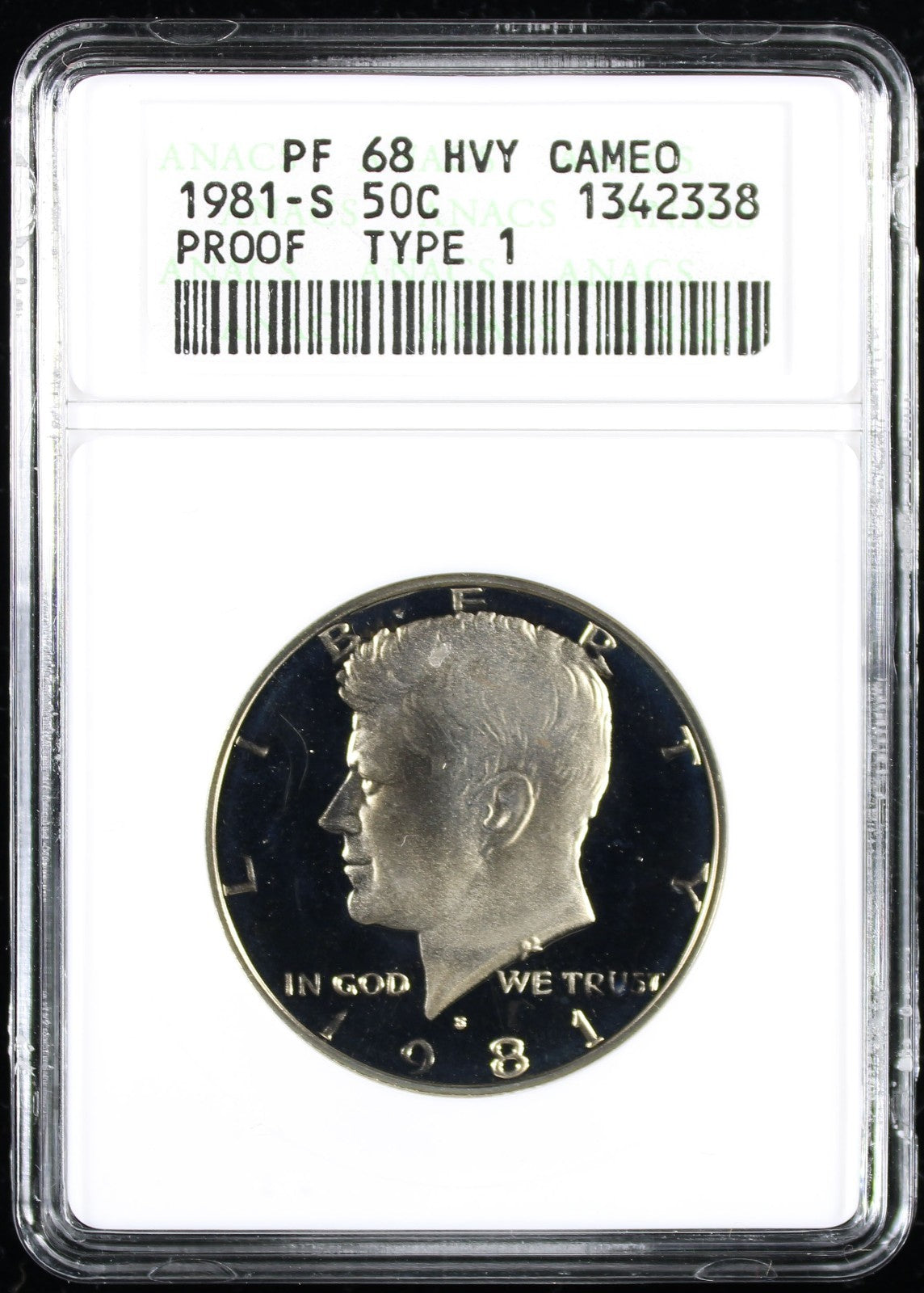 1981-S Kennedy Half Dollar 50c ANACS Type 1 PF68 Heavy Cameo