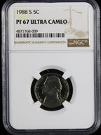 1988-S Jefferson Proof Nickel 5c NGC PF67 Ultra Cameo
