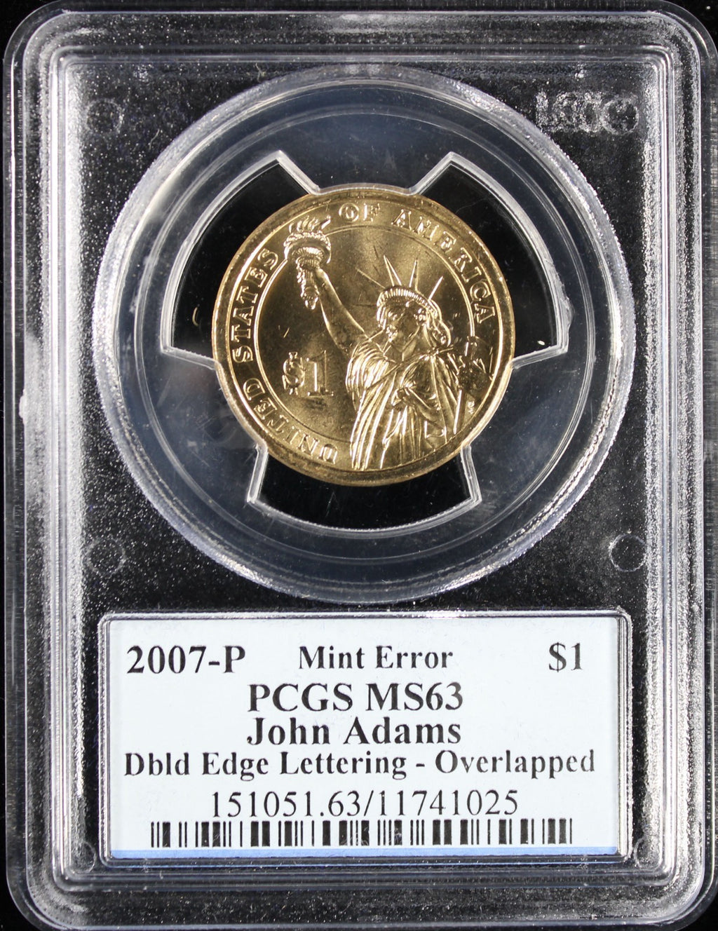 2007 John Adams Dollar PCGS MS63 Doubled Edge Lettering