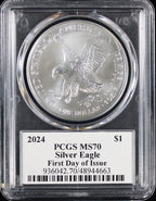 2024 Silver Eagle PCGS MS70 Damstra Signed First Day of Issue