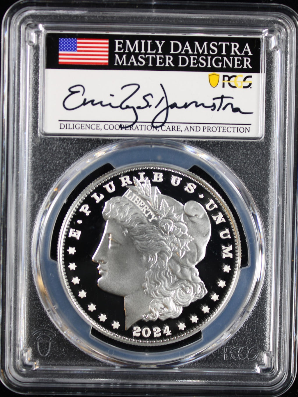 2024-S $1 Morgan PCGS PR70DCAM Advanced Release Emily Damstra Signature