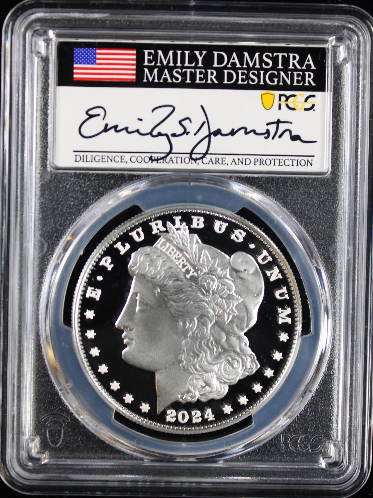 2024-S $1 Morgan PCGS PR70DCAM Advanced Release Emily Damstra Signature