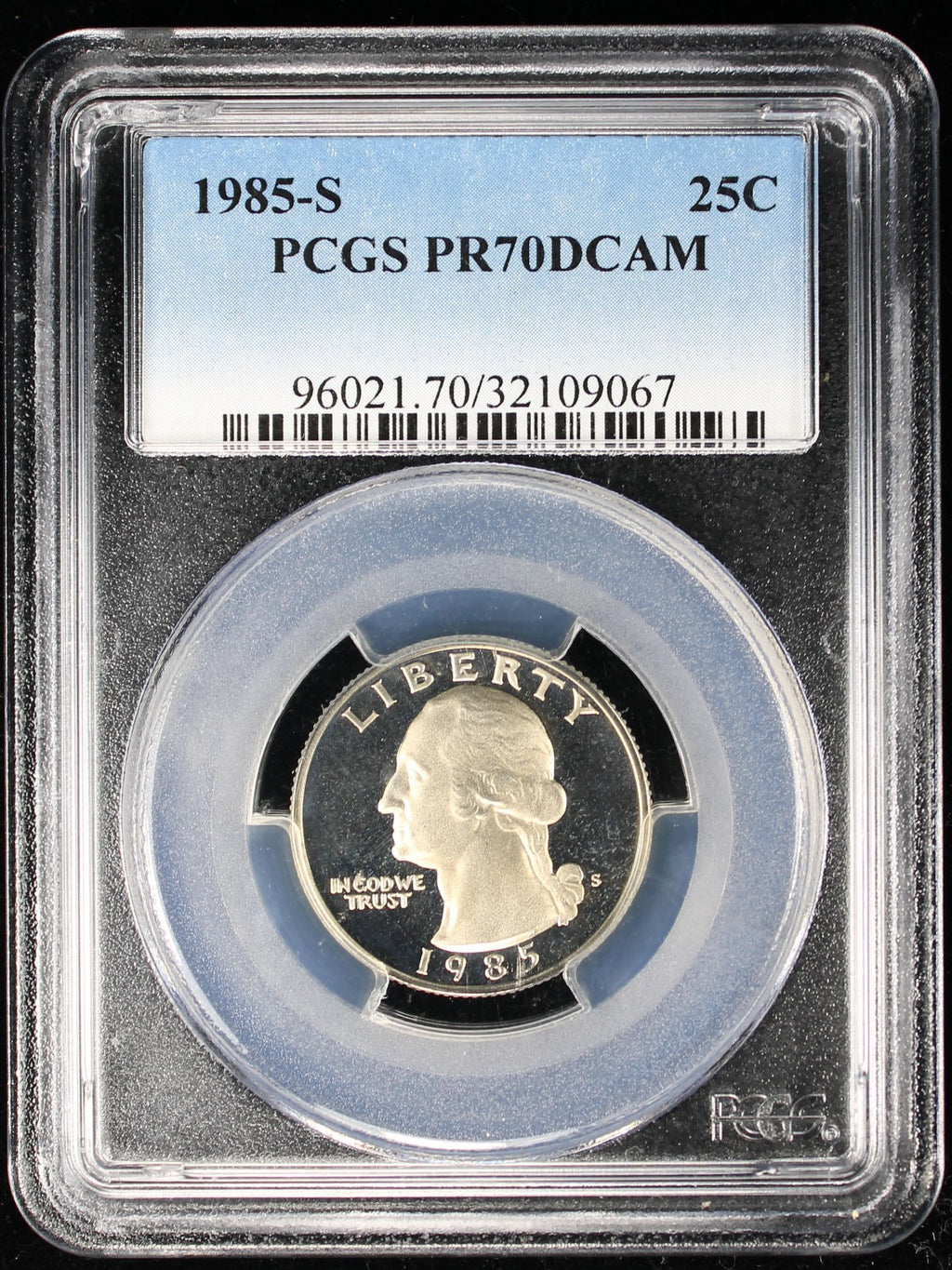 1985-S Proof Washington Quarter 25c PCGS PR70 DCAM Deep Cameo