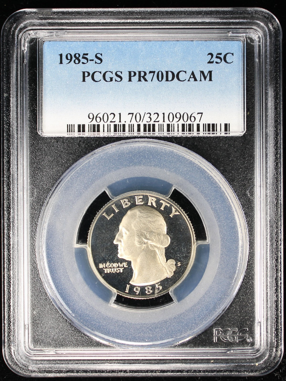 1985-S Proof Washington Quarter 25c PCGS PR70 DCAM Deep Cameo