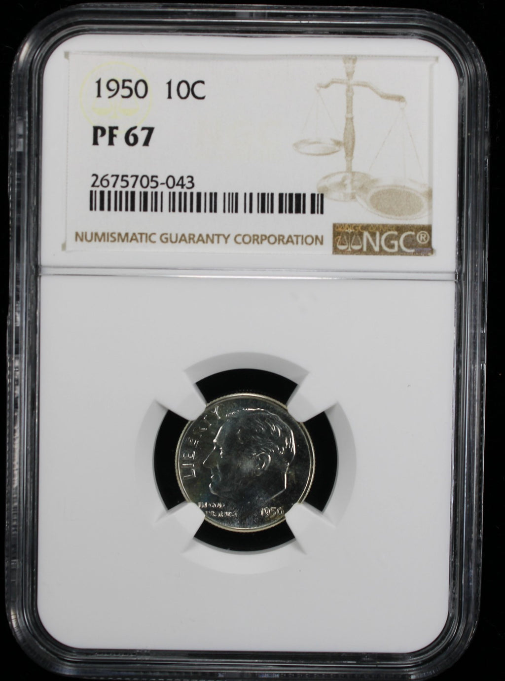 1950 Proof Roosevelt Silver Dime  10c NGC  PF67