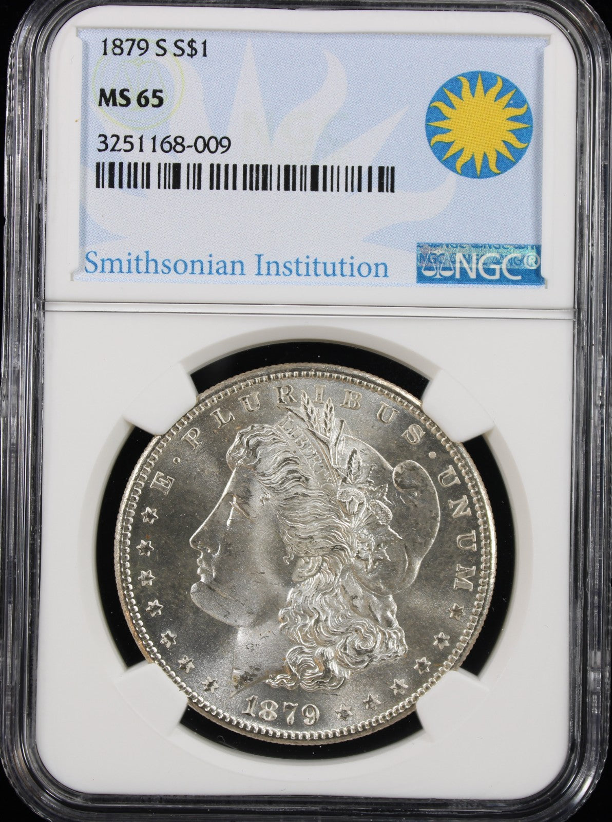 1879-S $1 Morgan NGC MS65 Smithsonian Institution Label