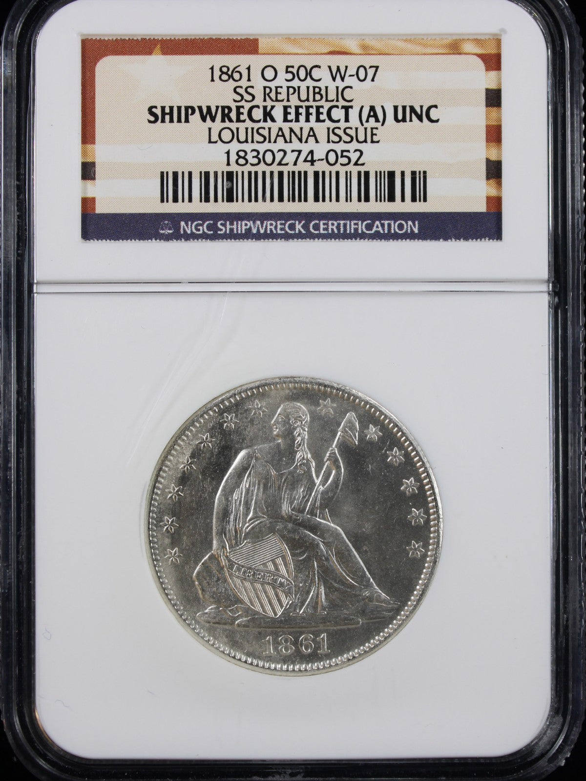1861-O 50c Shipwreck Effect A SS Republic NGC UNC Louisiana Issue