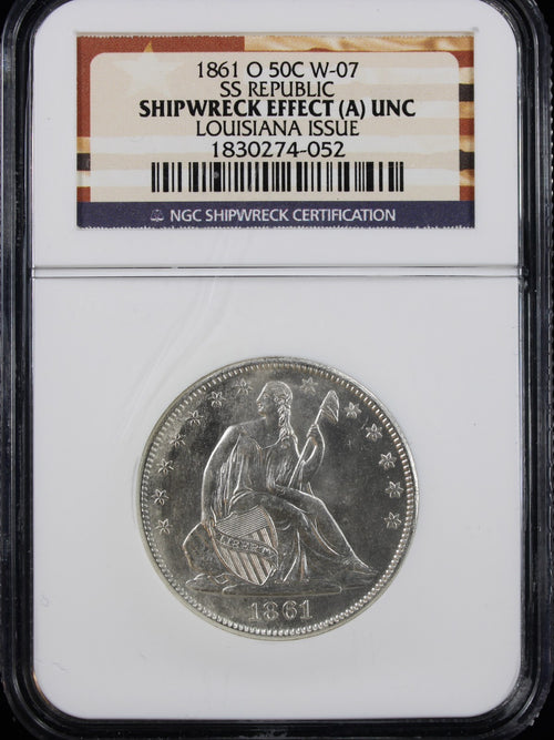1861-O 50c Shipwreck Effect A SS Republic NGC UNC Louisiana Issue