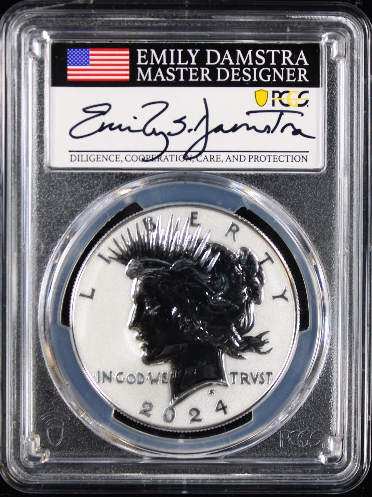 2024-S $1 Peace Reverse PF70 PCGS Advanced Release Emily Damstra Signature