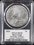 2024 Silver Eagle PCGS MS70 Damstra Signed First Day of Issue