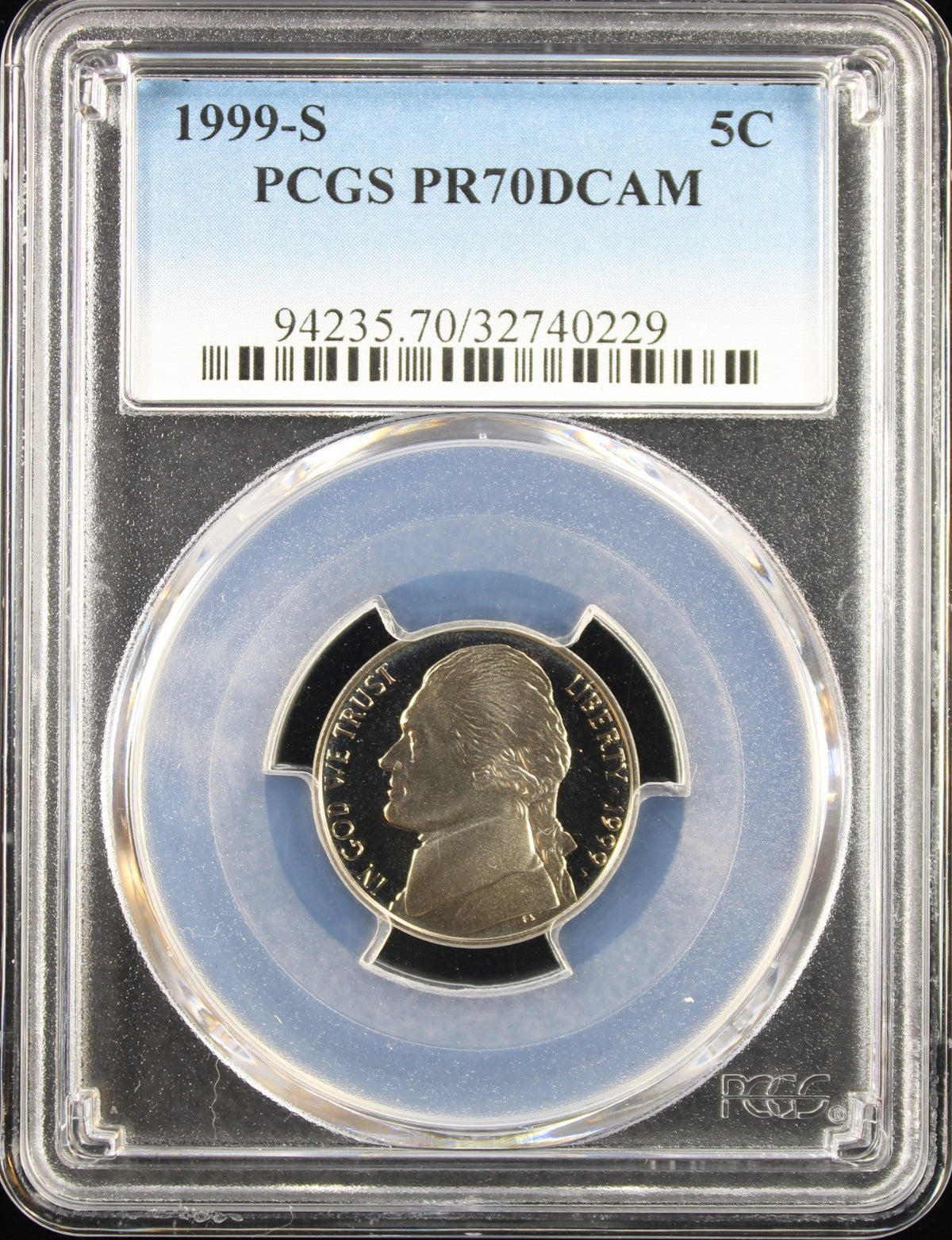 1999-S 5c Jefferson PCGS PR70DCAM