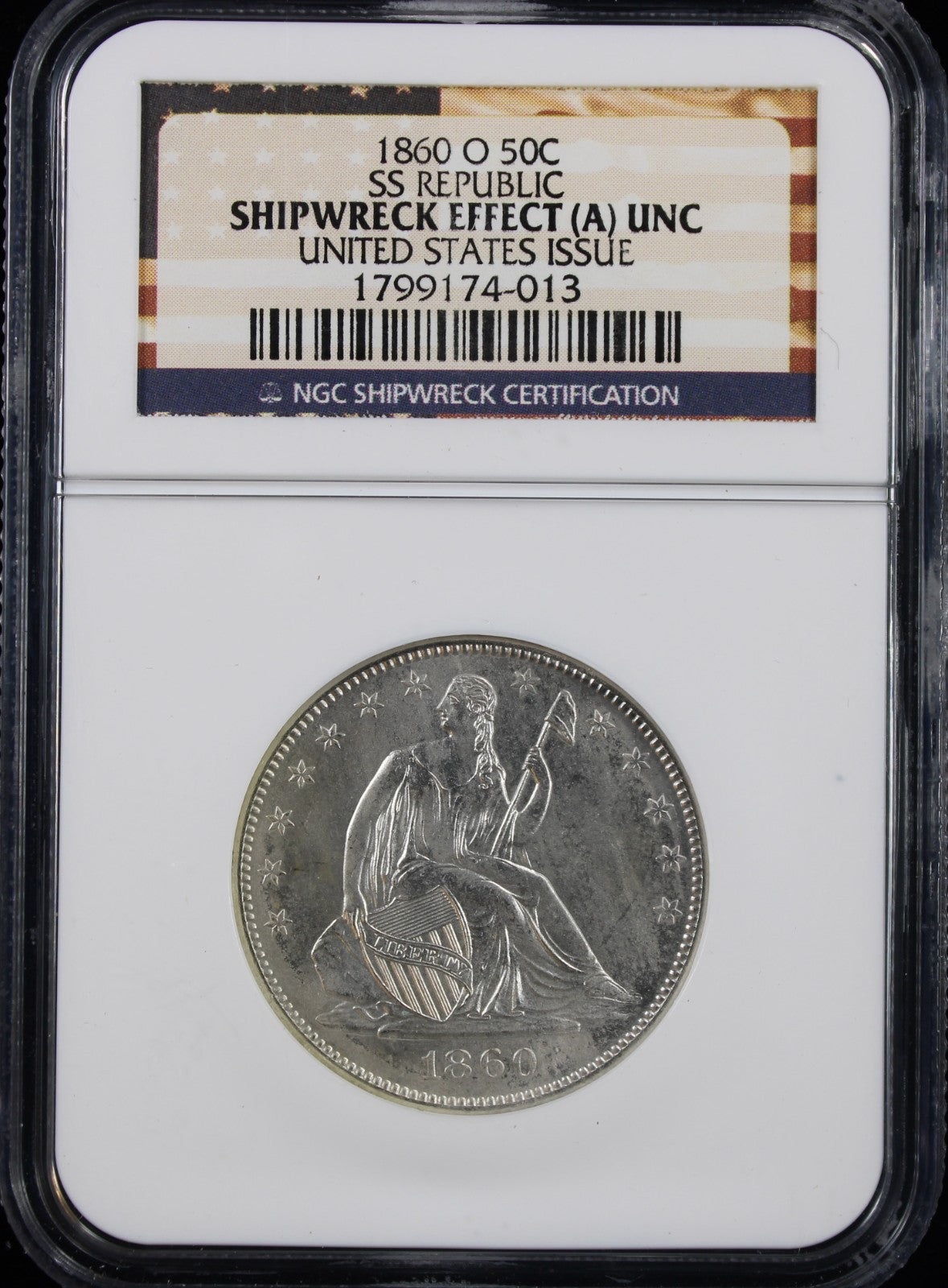1860-O 50c Shipwreck Effect A SS Republic NGC UNC United States Issue