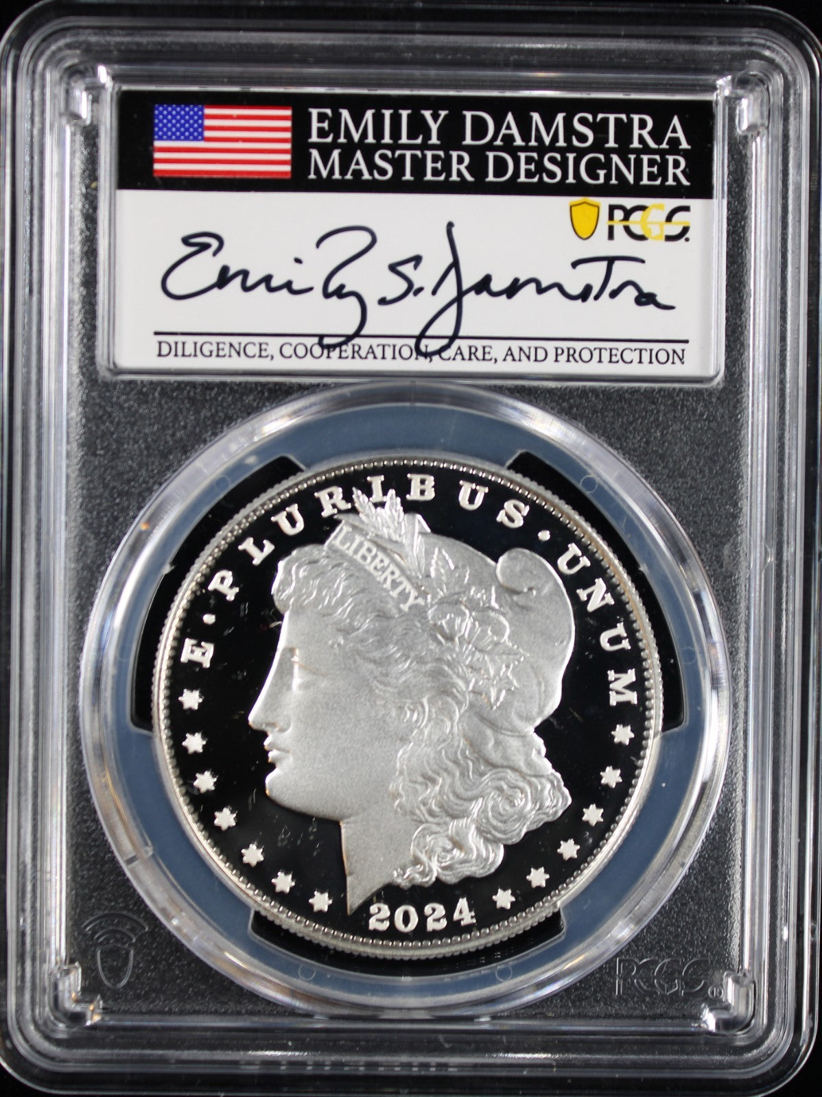 2024-S $1 Morgan PCGS PR70DCAM Advanced Release Emily Damstra Signature
