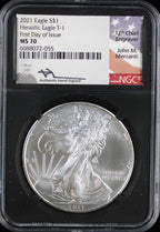 2021 Silver Eagle NGC MS70 Mercanti Signed First Day of Issue Type 1