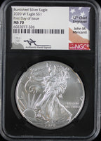 2020-W Silver Eagle NGC MS70 First Day of Issue Mercanti Signed