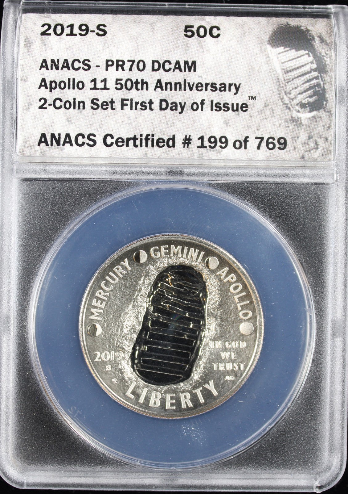 2019-S Apollo 11 50th Anniversary 50c ANACS PR70DCAM