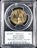 2007 John Adams Dollar PCGS MS64 Mint Error Double Edge Letting