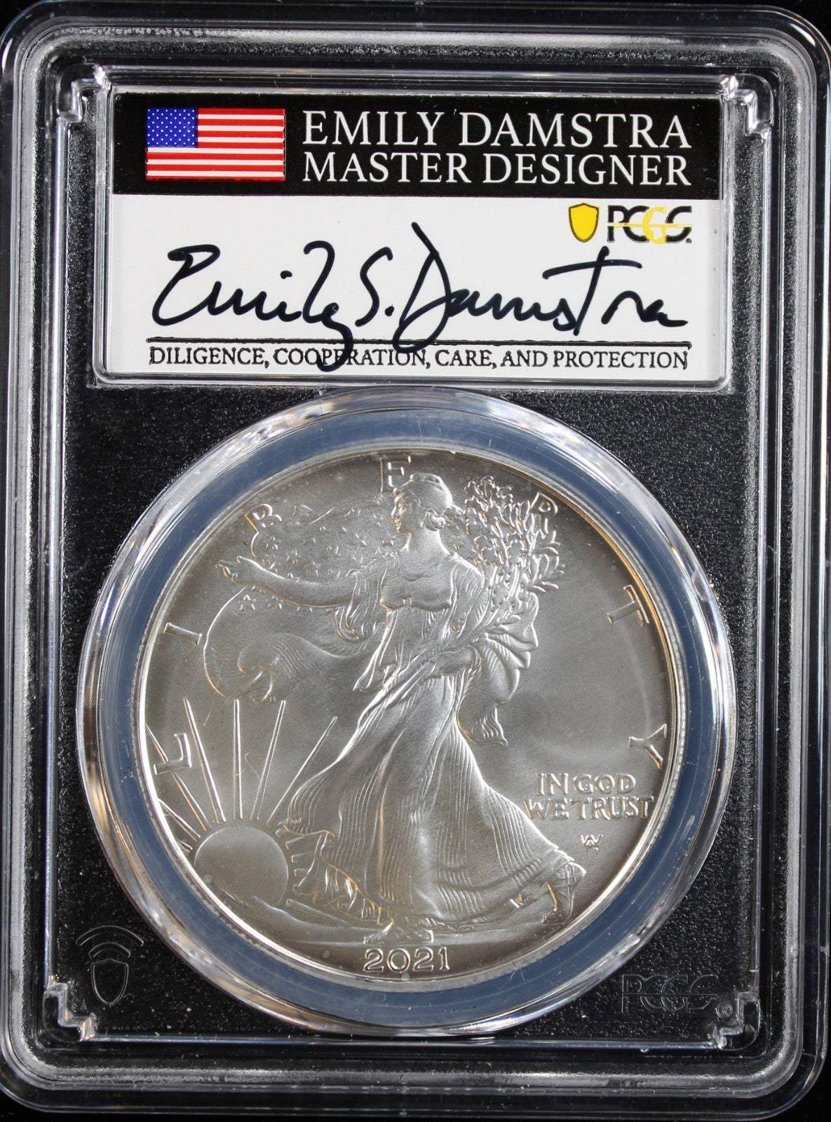 2021-W T2 Silver Eagle PCGS MS70 Damstra Signed First Day of Issue