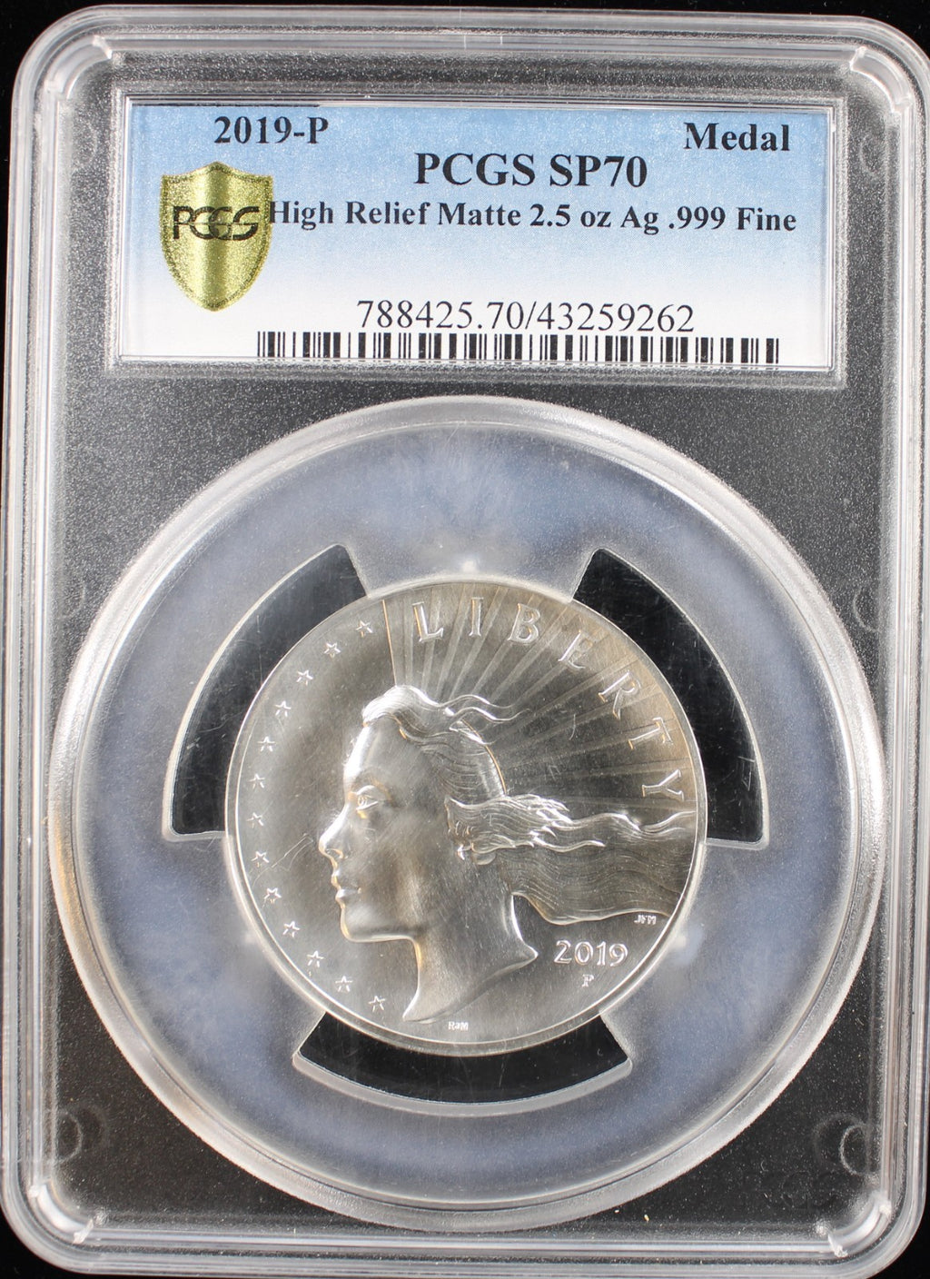 2019 American High Relief 2.5 Oz Silver Medal PCGS MS70
