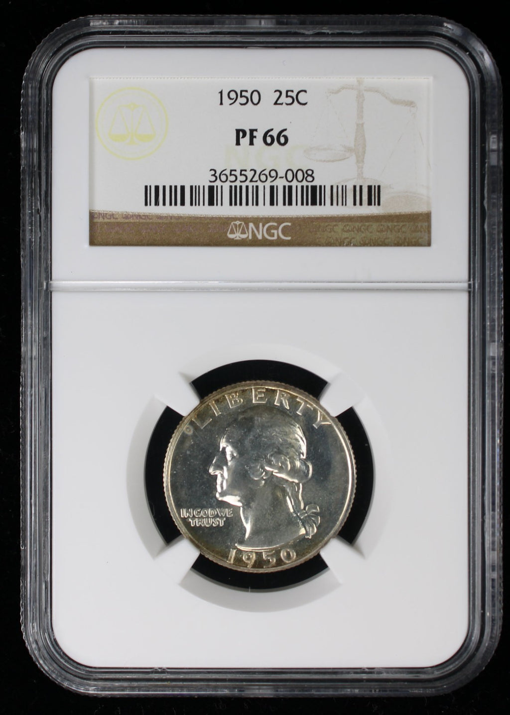 1950 Proof Washington Silver Quarter 25c NGC PF66