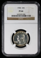 1950 Proof Washington Silver Quarter 25c NGC PF66
