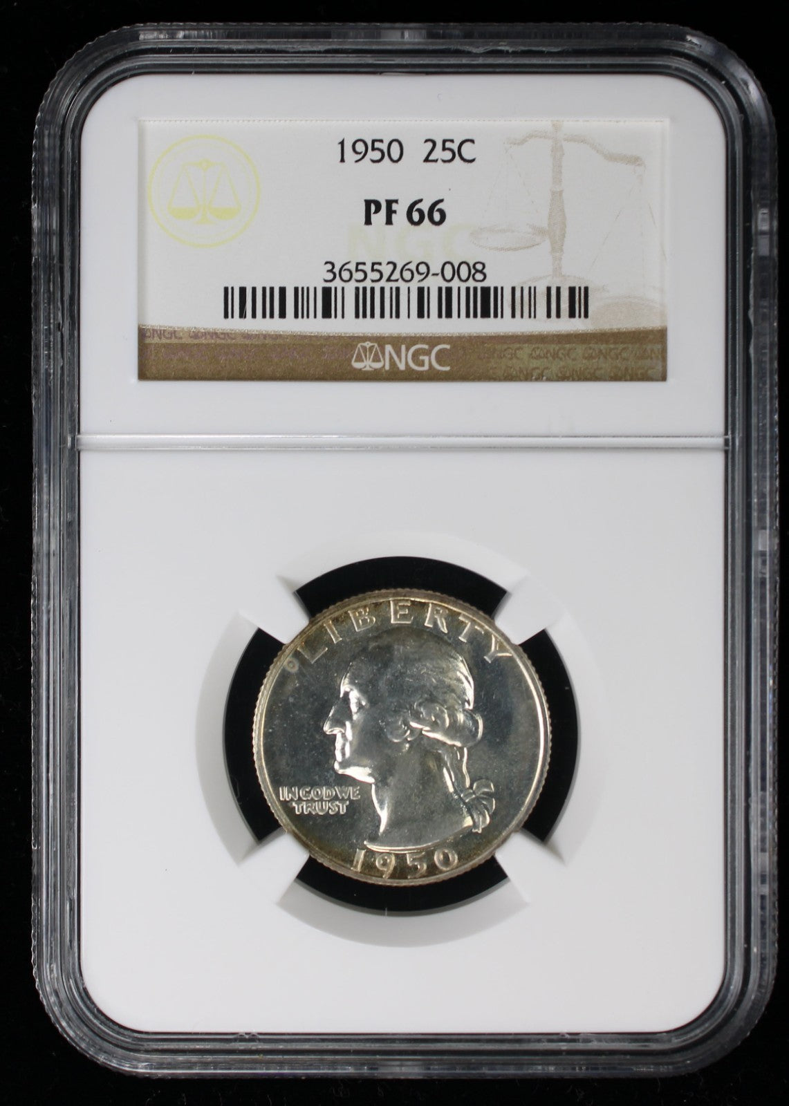 1950 Proof Washington Silver Quarter 25c NGC PF66