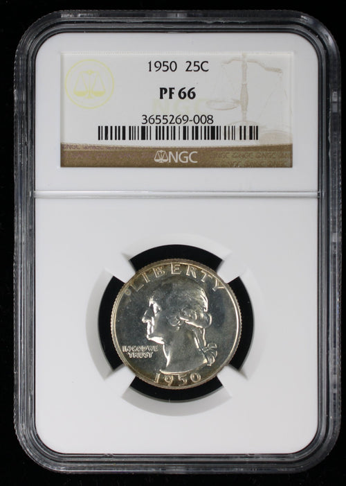1950 Proof Washington Silver Quarter 25c NGC PF66