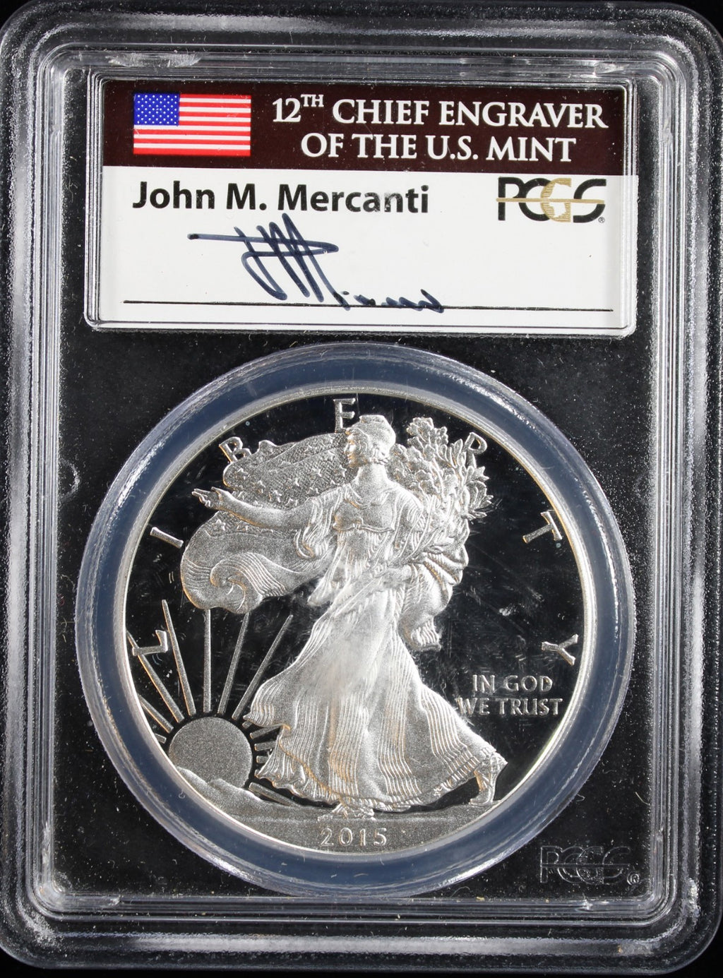 2015-W Silver Eagle PCGS PR70DCAM First Day of Issue - DC Mercanti Signed