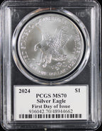 2024 Silver Eagle PCGS MS70 Damstra Signed First Day of Issue