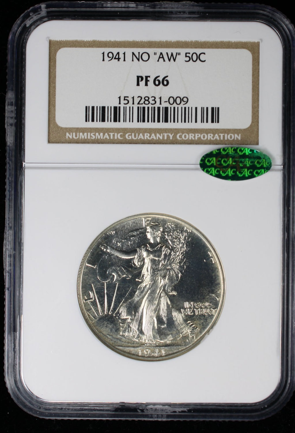 1941 Proof Walking Liberty Half Dollar 50c NGC PF66 CAC No AW
