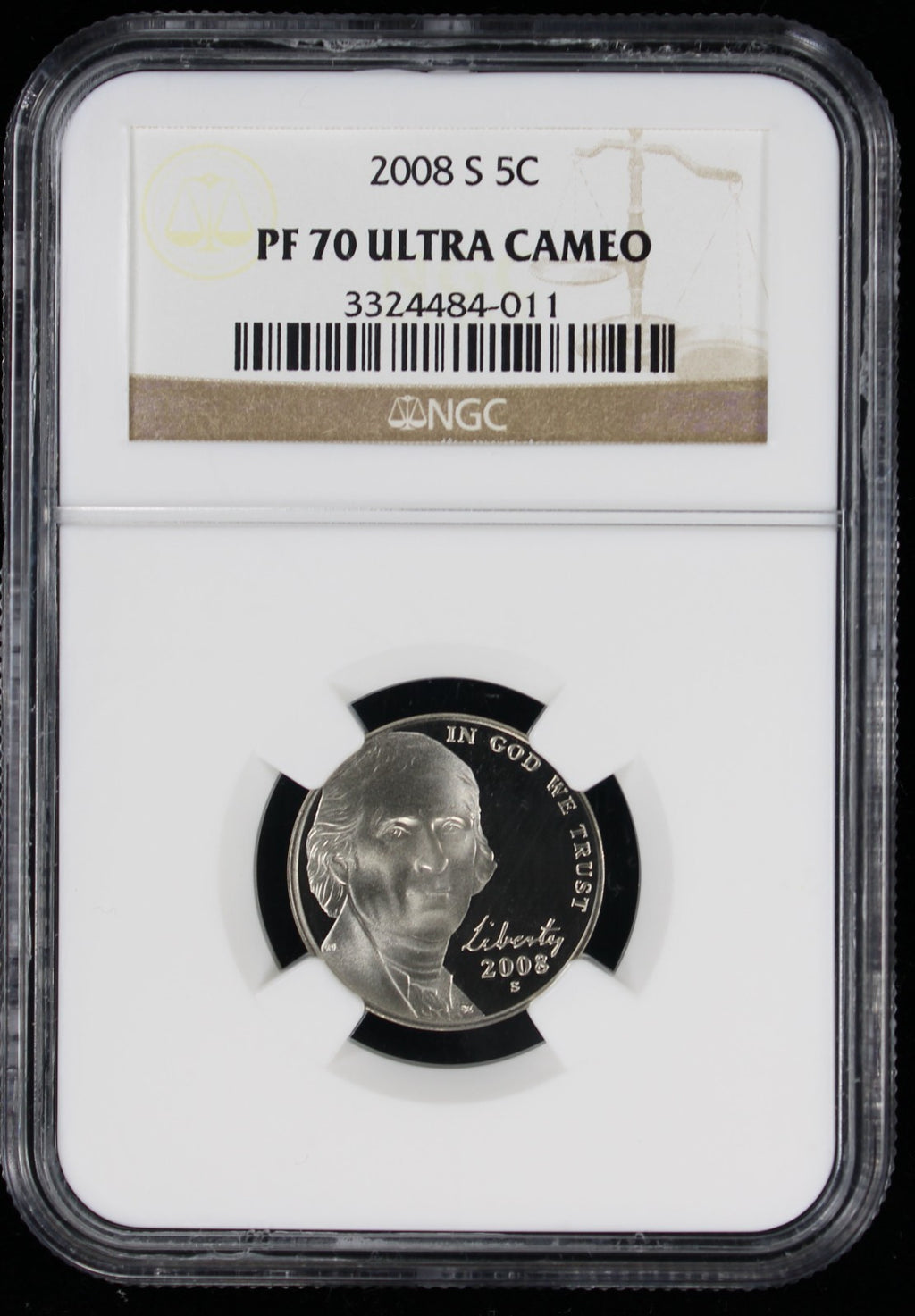 2008-S Jefferson Nickel 5c NGC PR70 Ultra Cameo