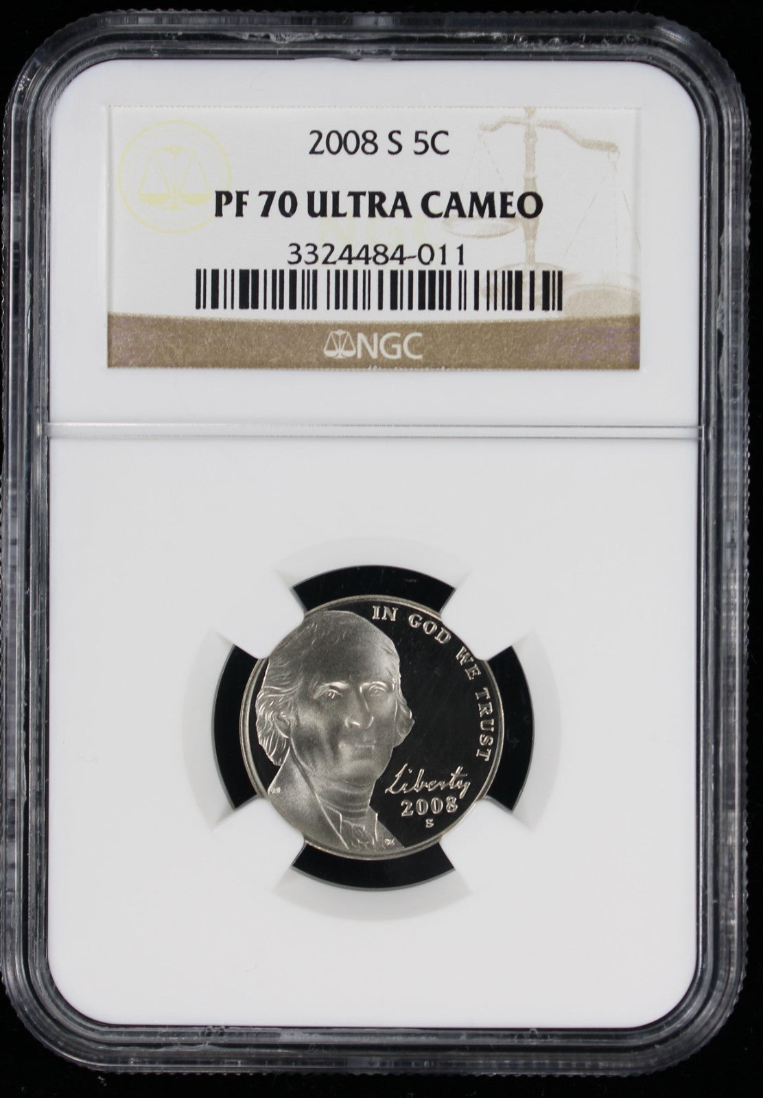2008-S Jefferson Nickel 5c NGC PR70 Ultra Cameo