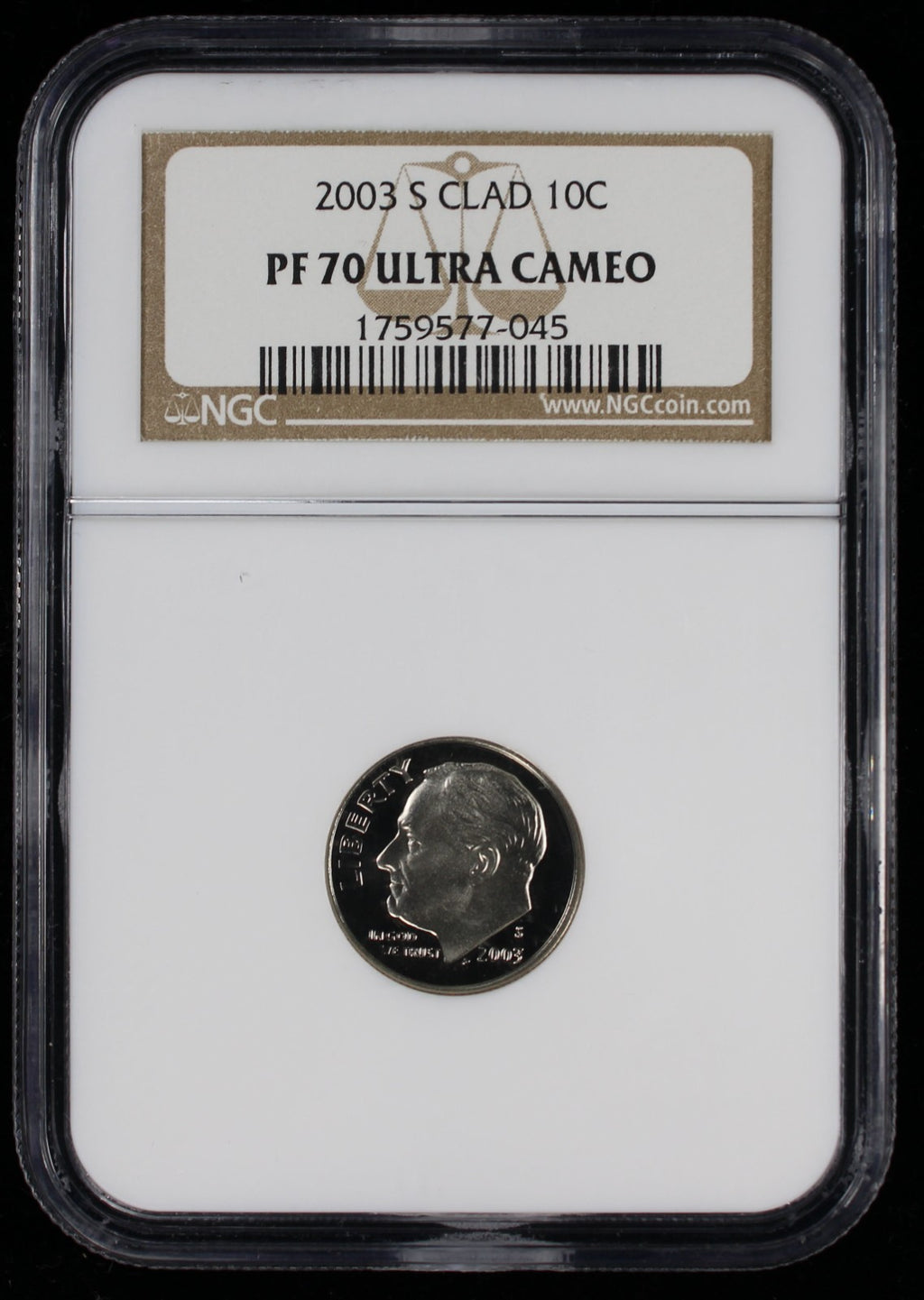 2003-S Proof Roosevelt Dime 10c NGC PF70 UCAM Ultra Cameo