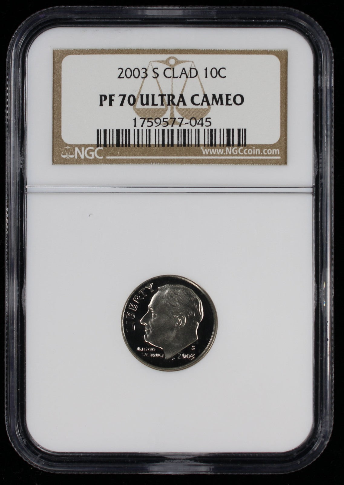 2003-S Proof Roosevelt Dime 10c NGC PF70 UCAM Ultra Cameo