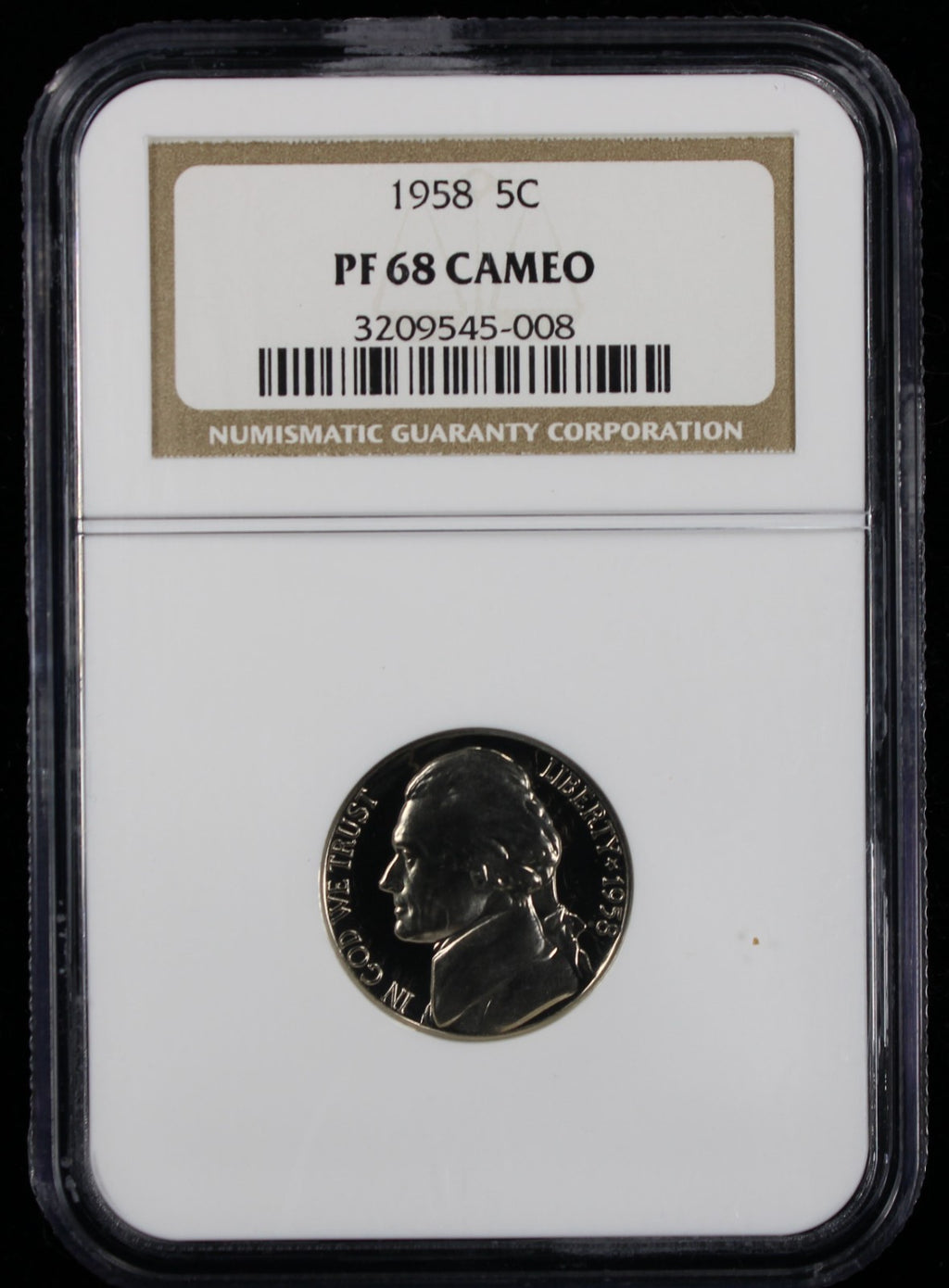 1958 Jefferson Proof Nickel 5c NGC PF68 Cameo
